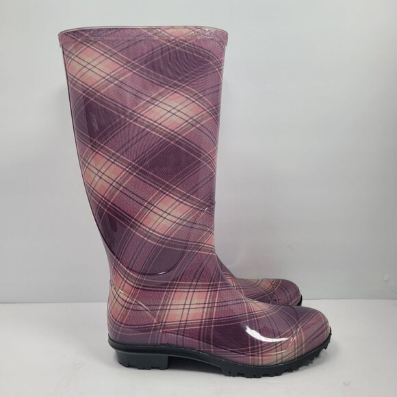 Chinook Women's Purple Plaid Rain Boots US Size 6 Made In USA NWOT - Picture 1 of 10